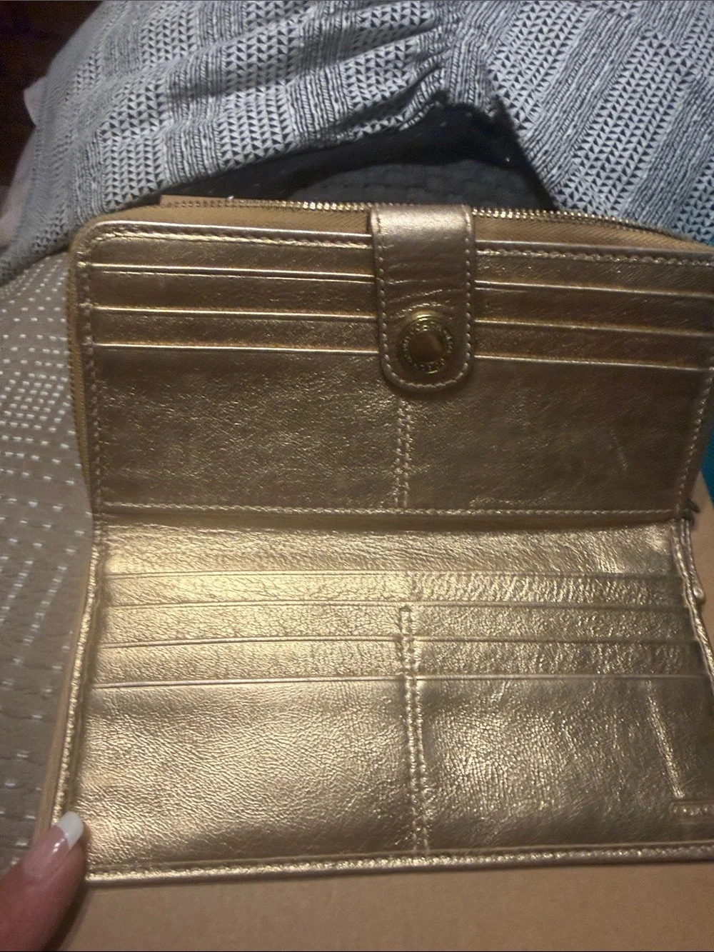 Coach Metallic Gold & Tan Signature Snap Wallet